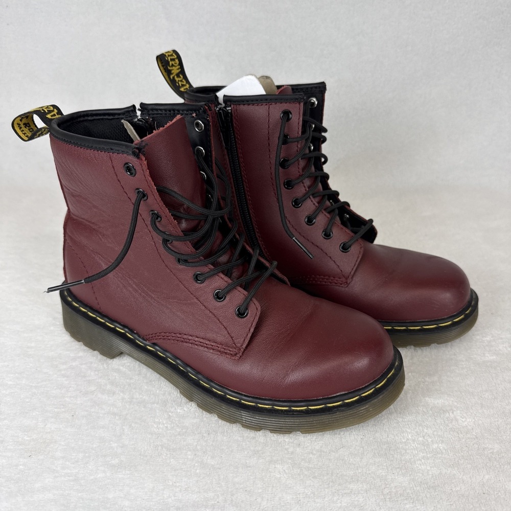 Dr Martens Air Wair Delaney Girls Combat Boots Youth 4 Burgundy Faux leather
